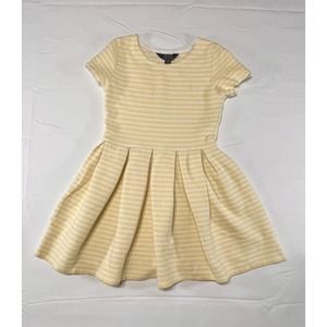 Polo Ralph Lauren Yellow Girls Pleated Striped Rib Dress Size Medium 8-10
